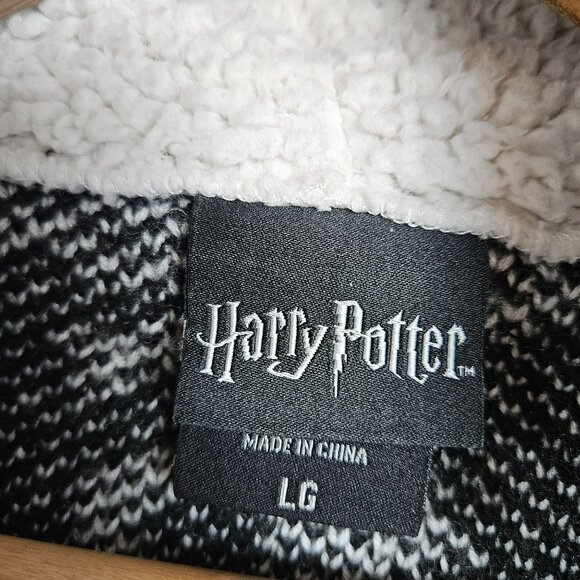 Harry Potter Hooded Sherpa Trim Knit Open Cardigan Sweater Womens L Duster Long - Picture 5 of 15